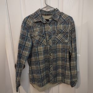 Diesel Blue and Cream Plaid Casual Button Down Shirt. Western Style.
